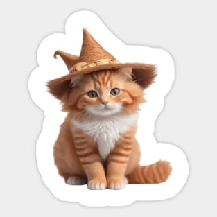 Cute Ginger Cat Witch Sticker